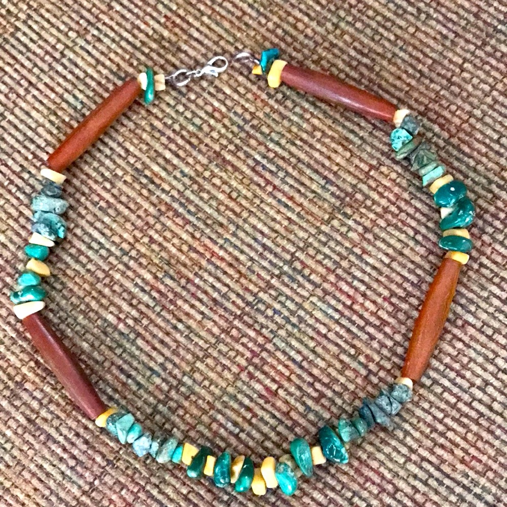 Vintage Turquoise Horn Necklace Choker 16 inches